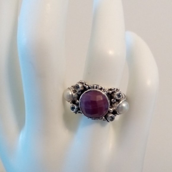 INDIAN RUBY STERLING RING (7) - Picture 2 of 5